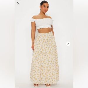 Fashion Nova Sara Floral Tiered Maxi Skirt - Tan